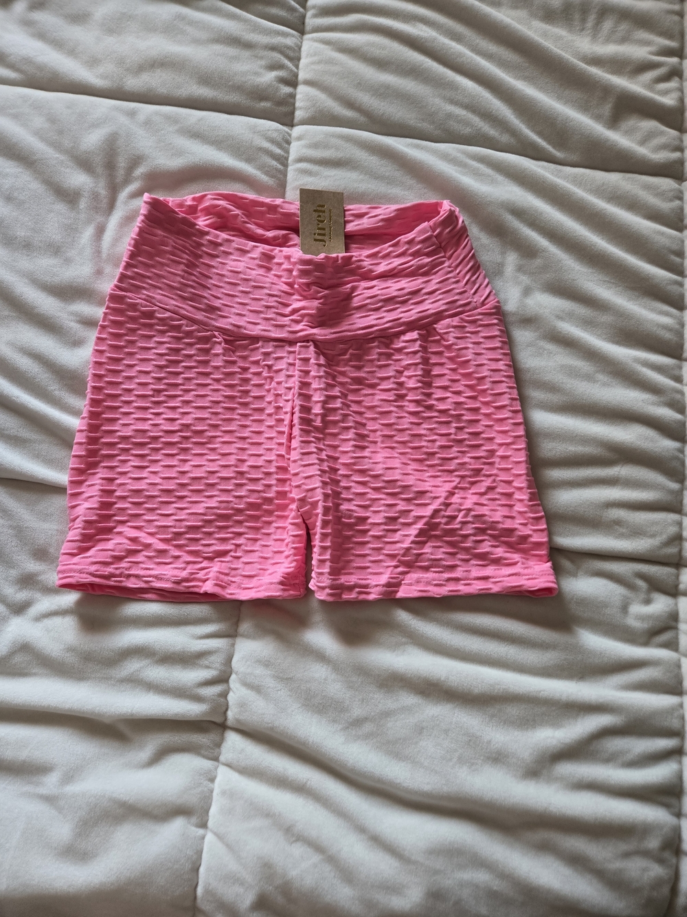 High-Waist Pink Textured Bike Shorts